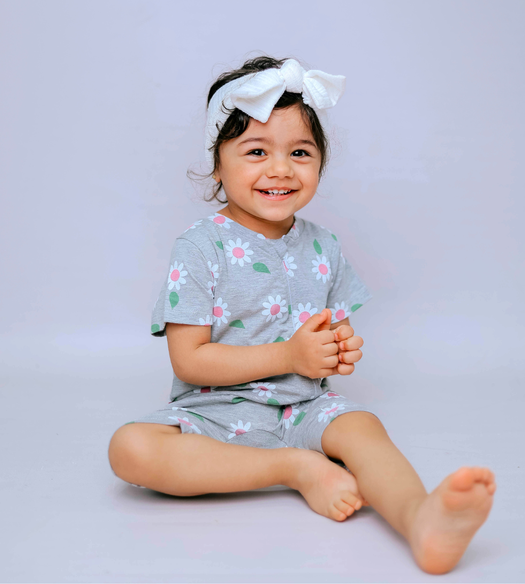 GREY FLORAL ZIP-UP ROMPER