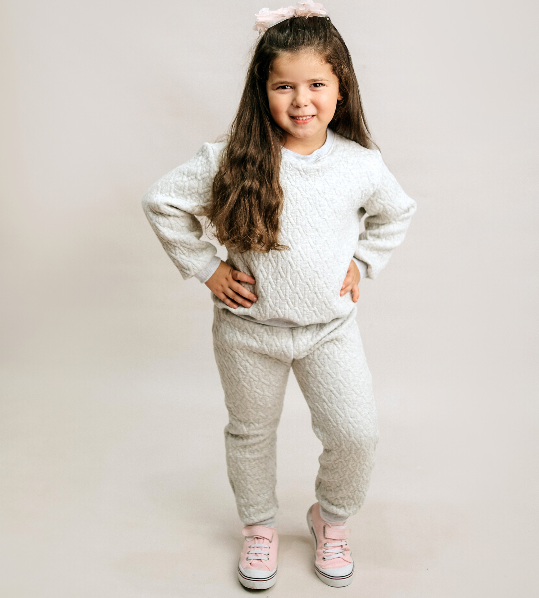 2-Piece Quilted Light Grey Set