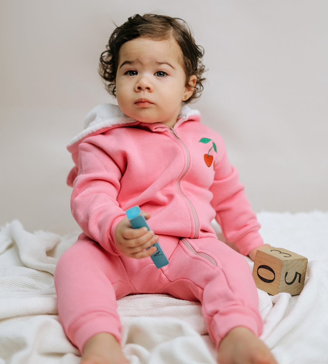 Cherry Pink Fleece Zip-Up Onesie