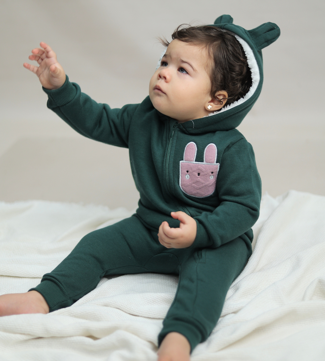 Bunny Green Fleece Zip-Up Onesie