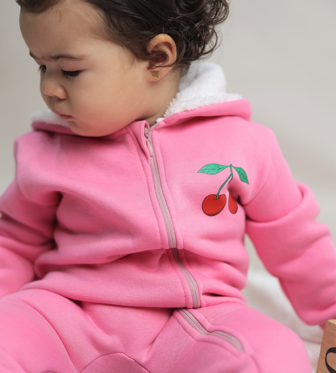 Cherry Pink Fleece Zip-Up Onesie