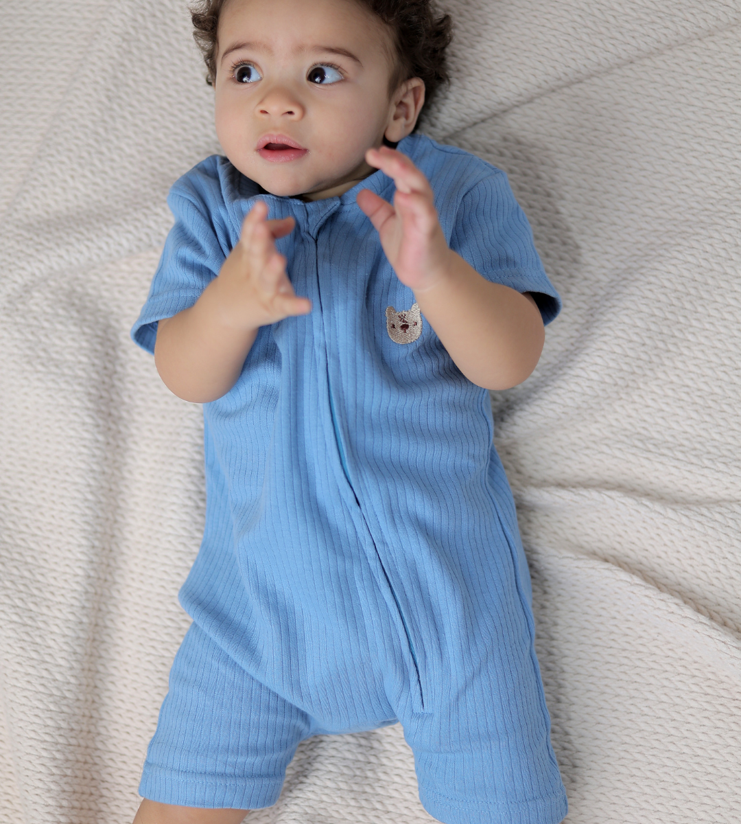 Ribbed Zip Romper – Ocean Blue