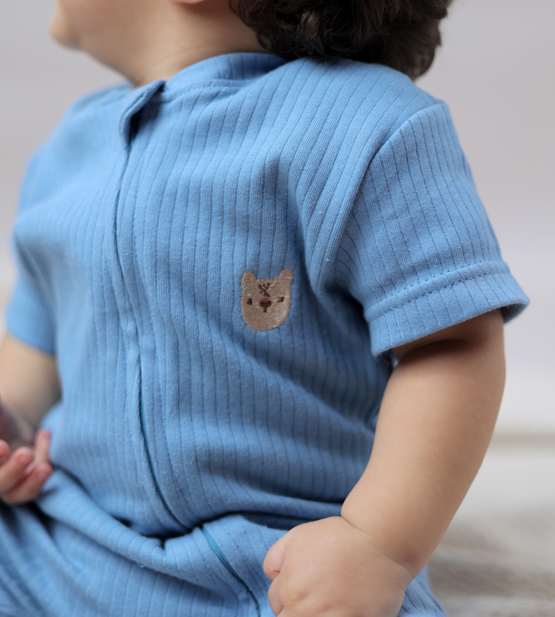 Ribbed Zip Romper – Ocean Blue