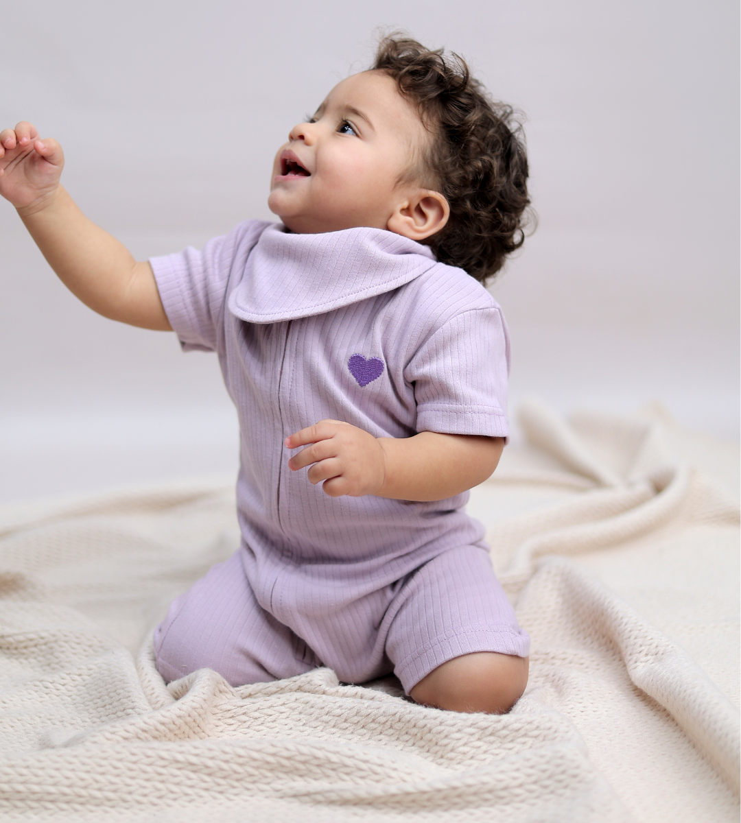 Ribbed Zip Romper – Lavender