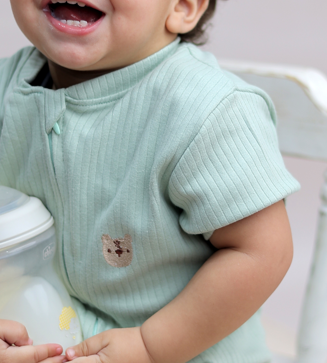 Ribbed Zip Romper – Pistachio