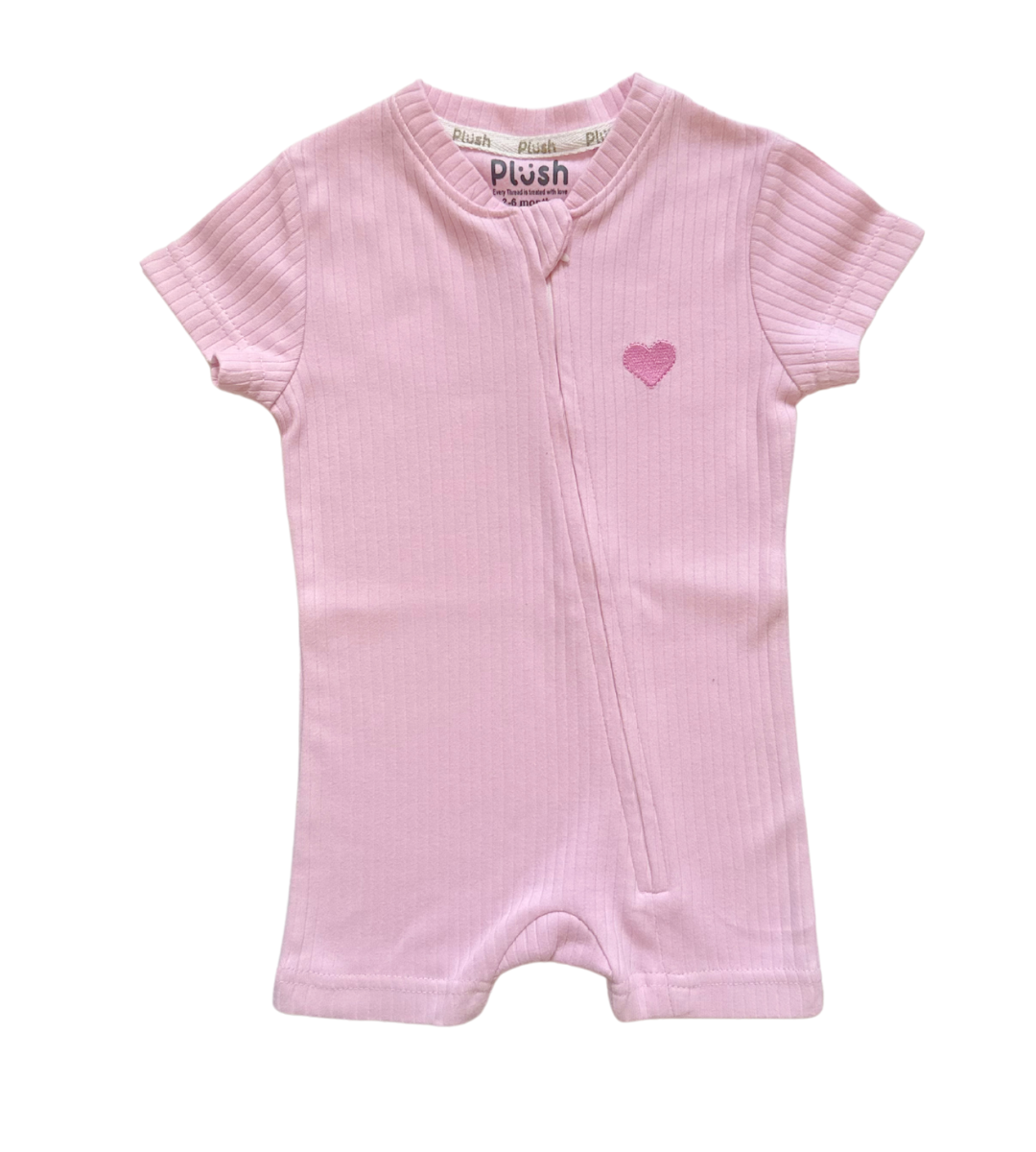 Ribbed Zip Romper – Blush Pink