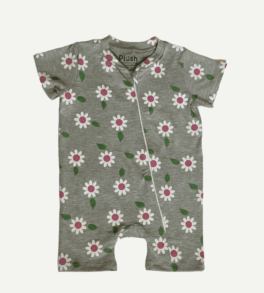 GREY FLORAL ZIP-UP ROMPER