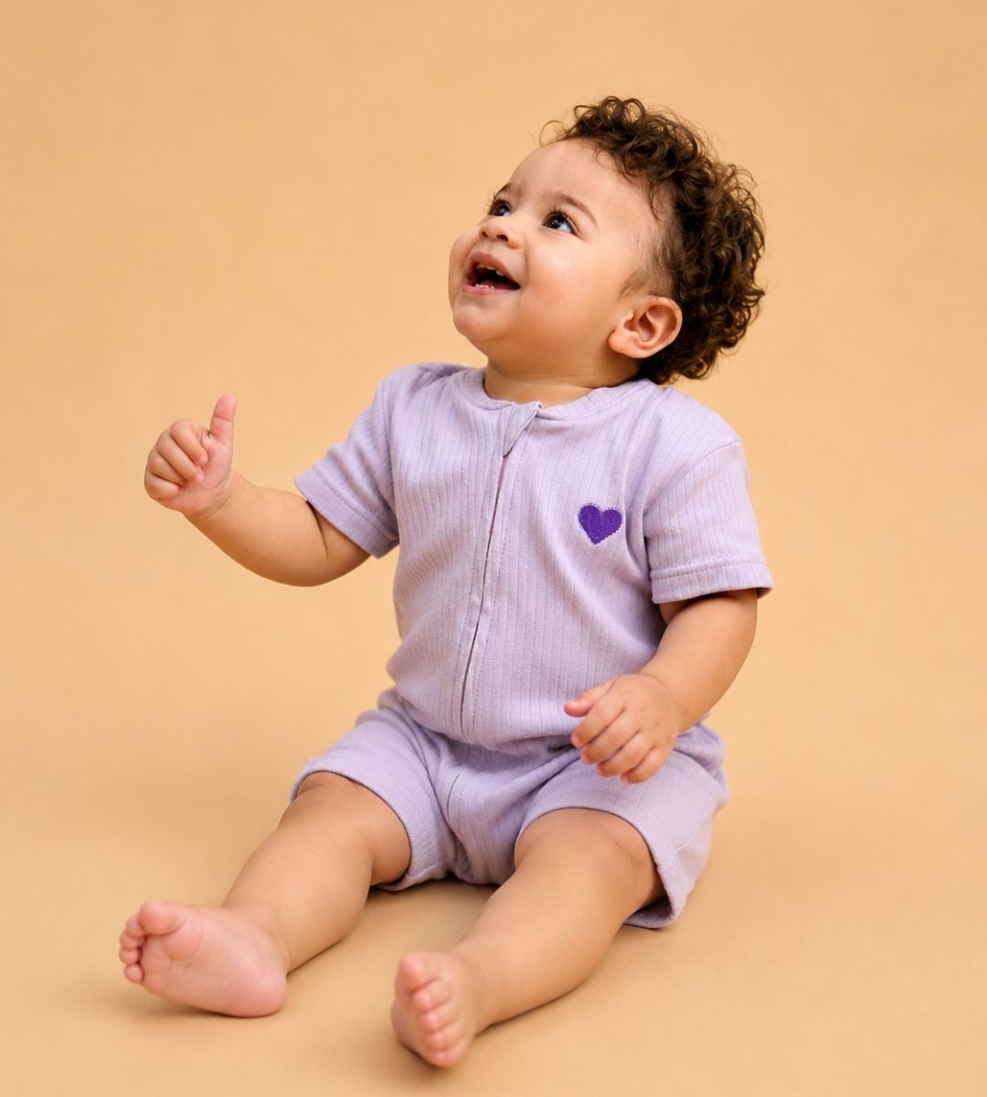 Ribbed Zip Romper – Lavender