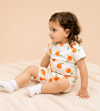 Orange print Short sleeve bodysuit set