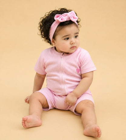 Ribbed Zip Romper – Blush Pink