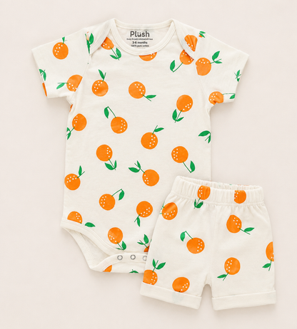 Orange print Short sleeve bodysuit set