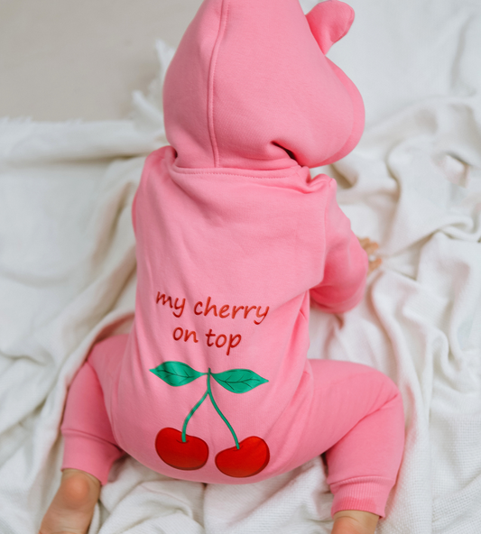 Cherry Pink Fleece Zip-Up Onesie