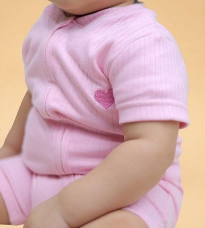 Ribbed Zip Romper – Blush Pink