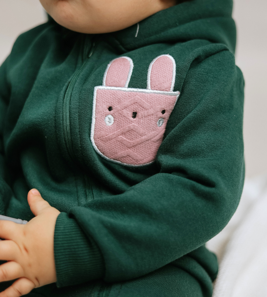 Bunny Green Fleece Zip-Up Onesie