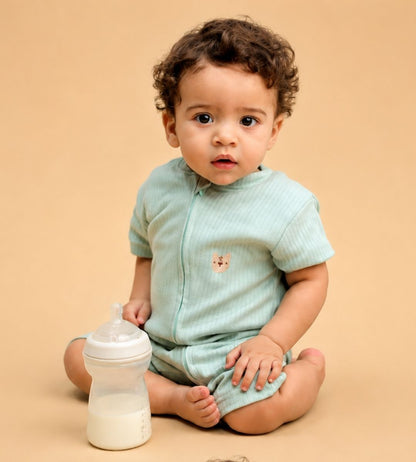 Ribbed Zip Romper – Pistachio