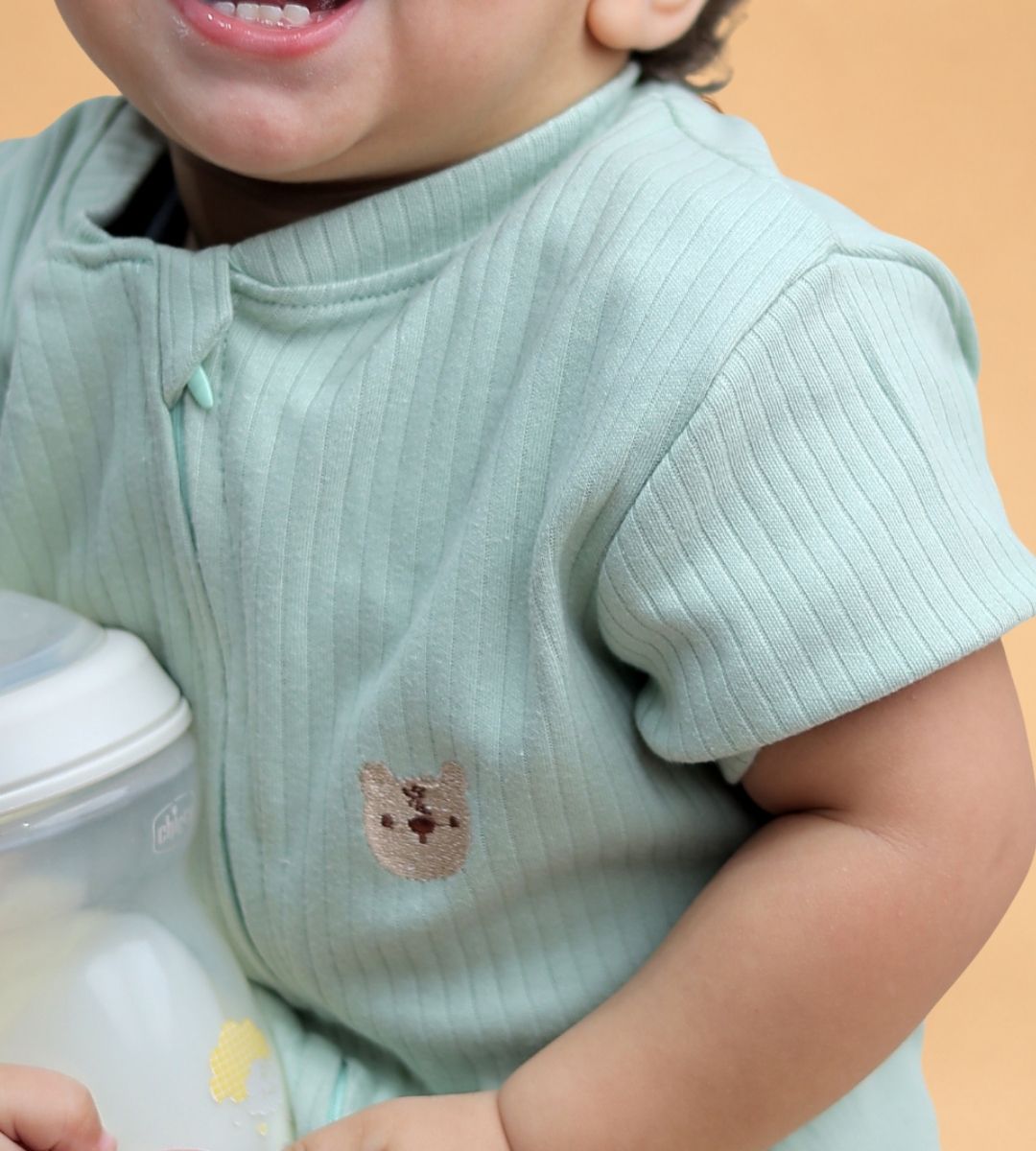 Ribbed Zip Romper – Pistachio