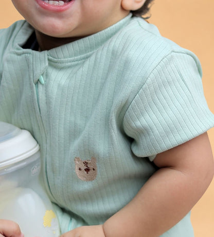 Ribbed Zip Romper – Pistachio