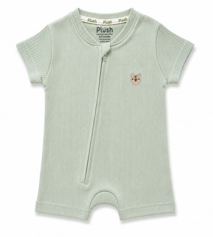 Ribbed Zip Romper – Pistachio