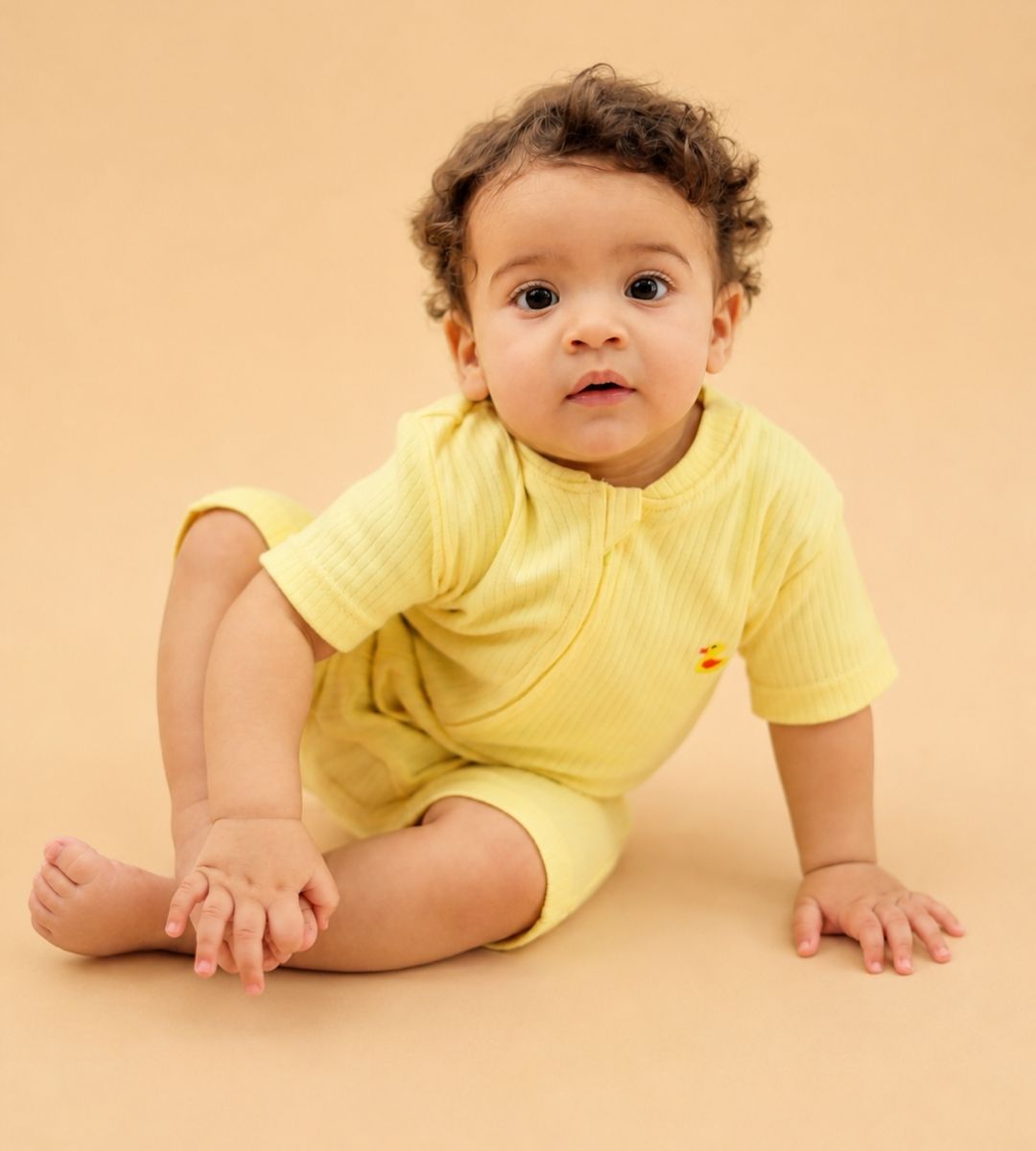 Ribbed Zip Romper – Butter Yellow