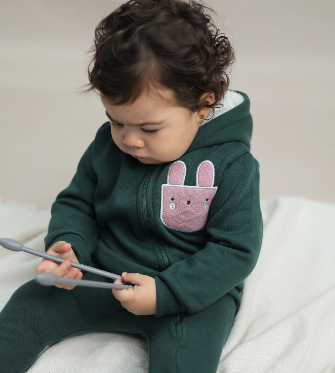 Bunny Green Fleece Zip-Up Onesie