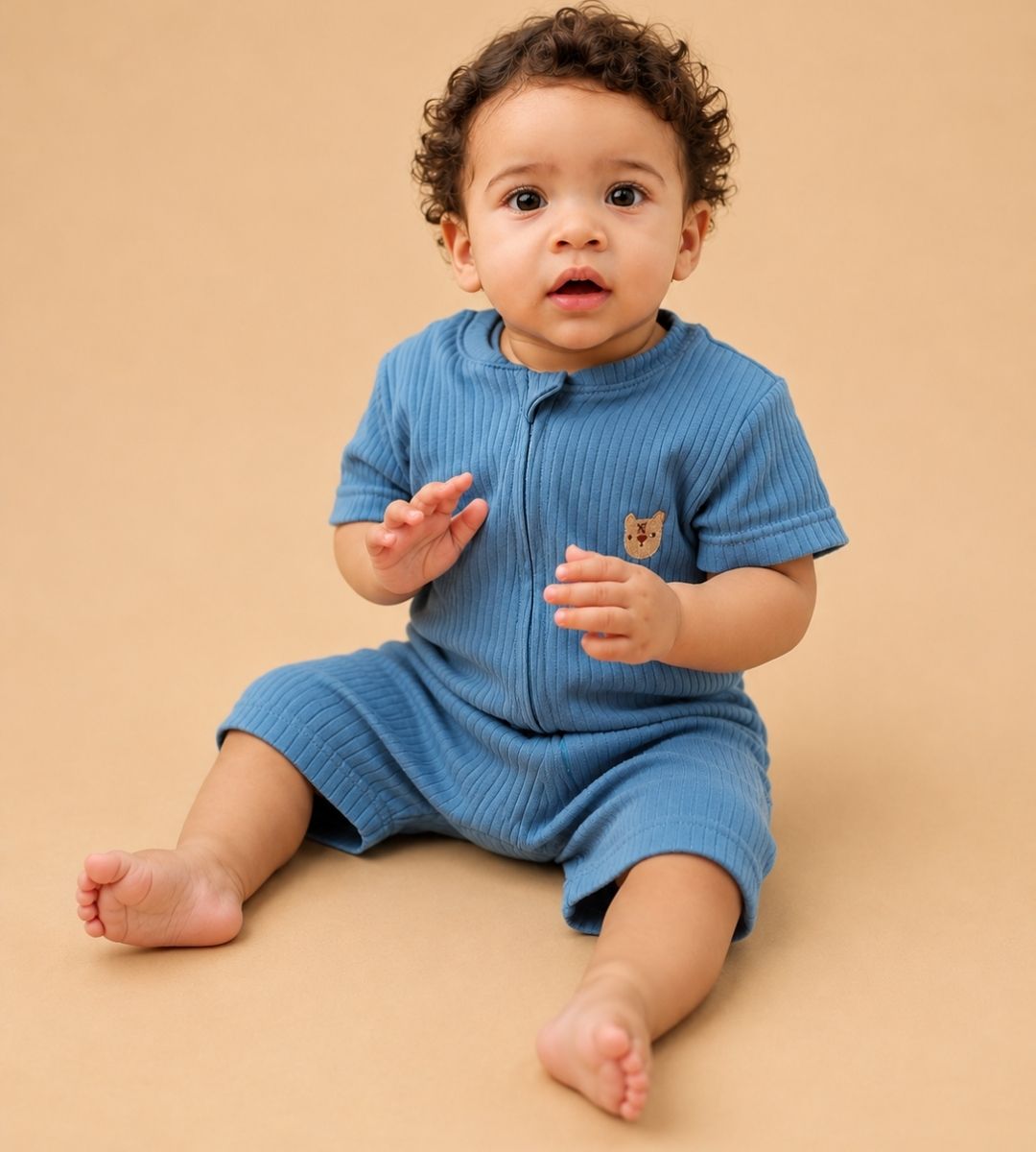 Ribbed Zip Romper – Ocean Blue