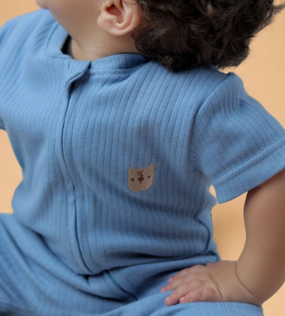 Ribbed Zip Romper – Ocean Blue