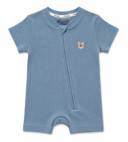 Ribbed Zip Romper – Ocean Blue