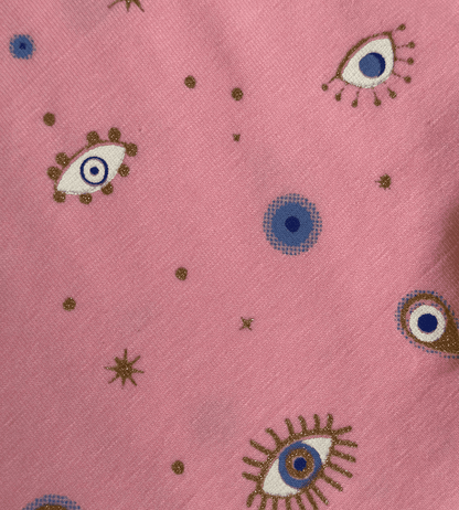 Evil eye pink zip-up romper