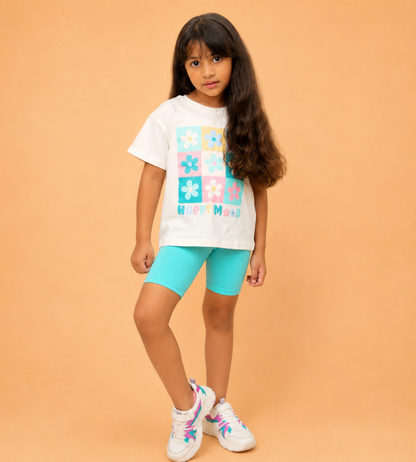 2-Piece Pastel Flowers oversized shirt and bike shorts set