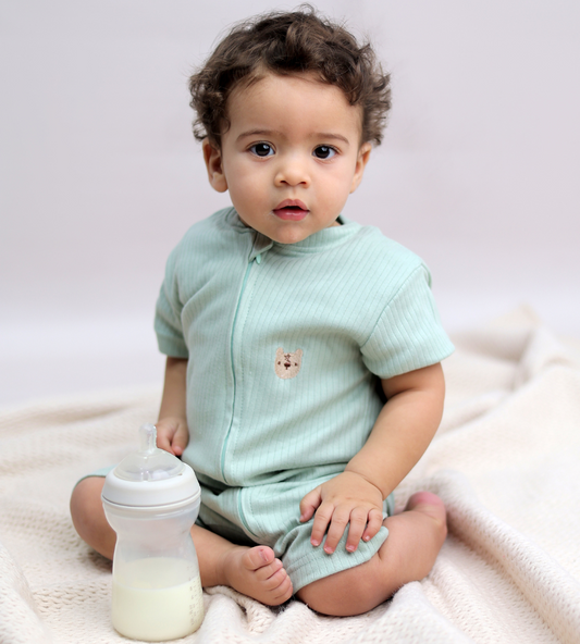 Ribbed Zip Romper – Pistachio