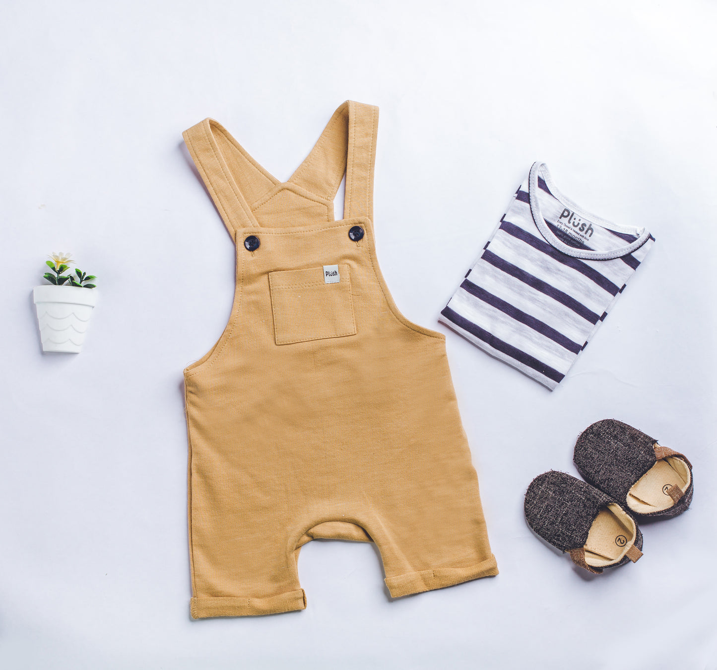 2-Piece dark beige dungarees