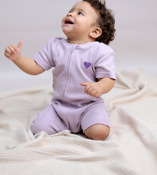 Ribbed Zip Romper – Lavender