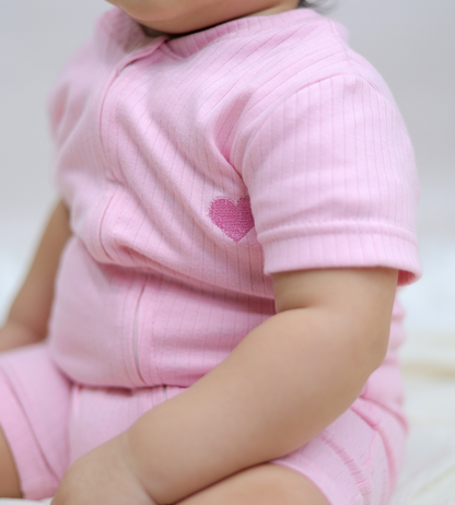 Ribbed Zip Romper – Blush Pink
