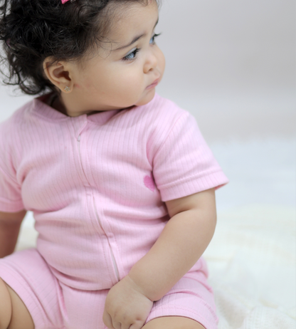 Ribbed Zip Romper – Blush Pink