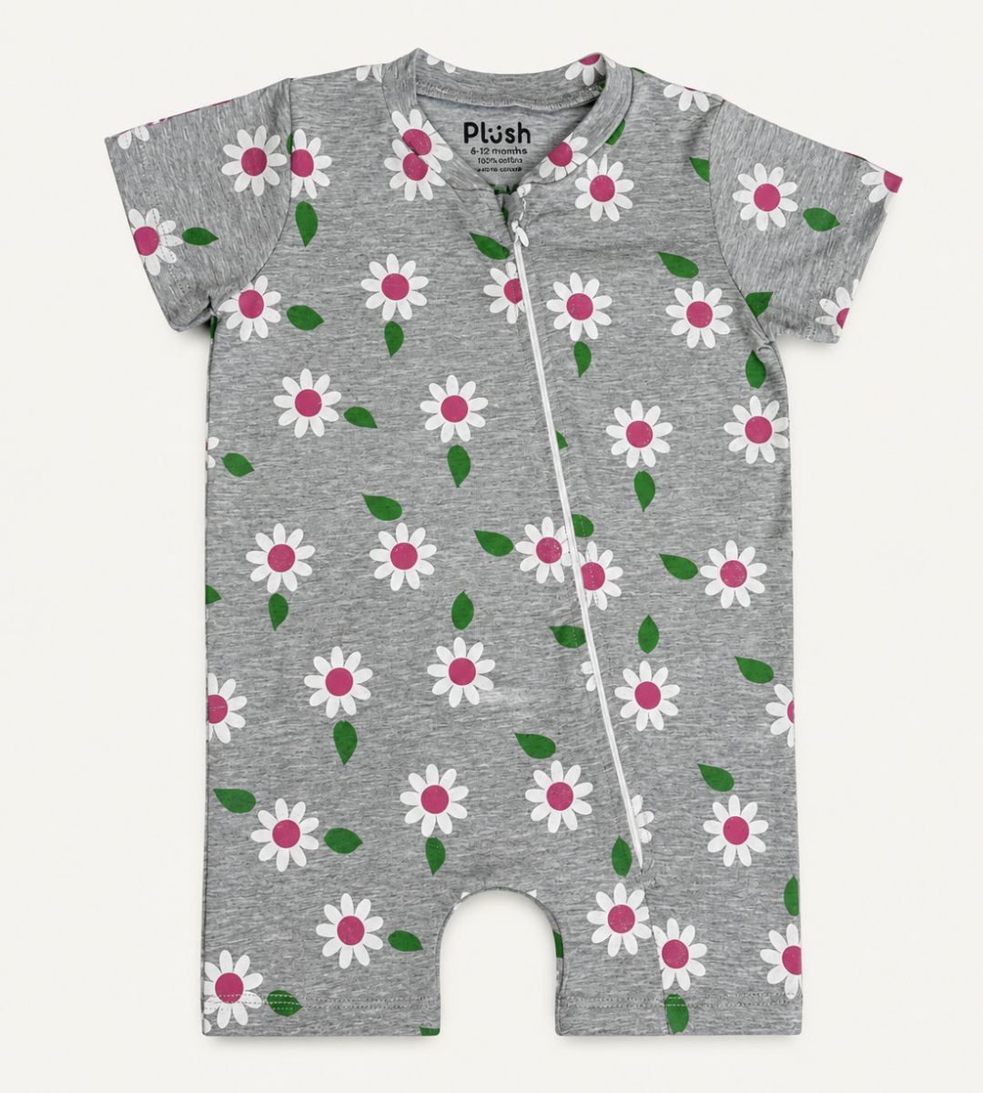GREY FLORAL ZIP-UP ROMPER
