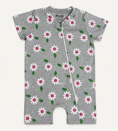 GREY FLORAL ZIP-UP ROMPER