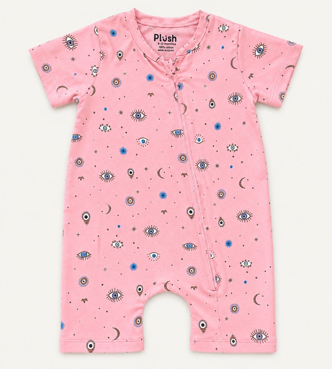 Evil eye pink zip-up romper