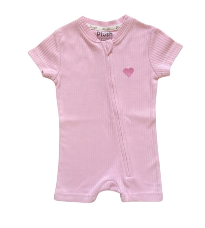 Ribbed Zip Romper – Blush Pink