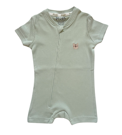 Ribbed Zip Romper – Pistachio