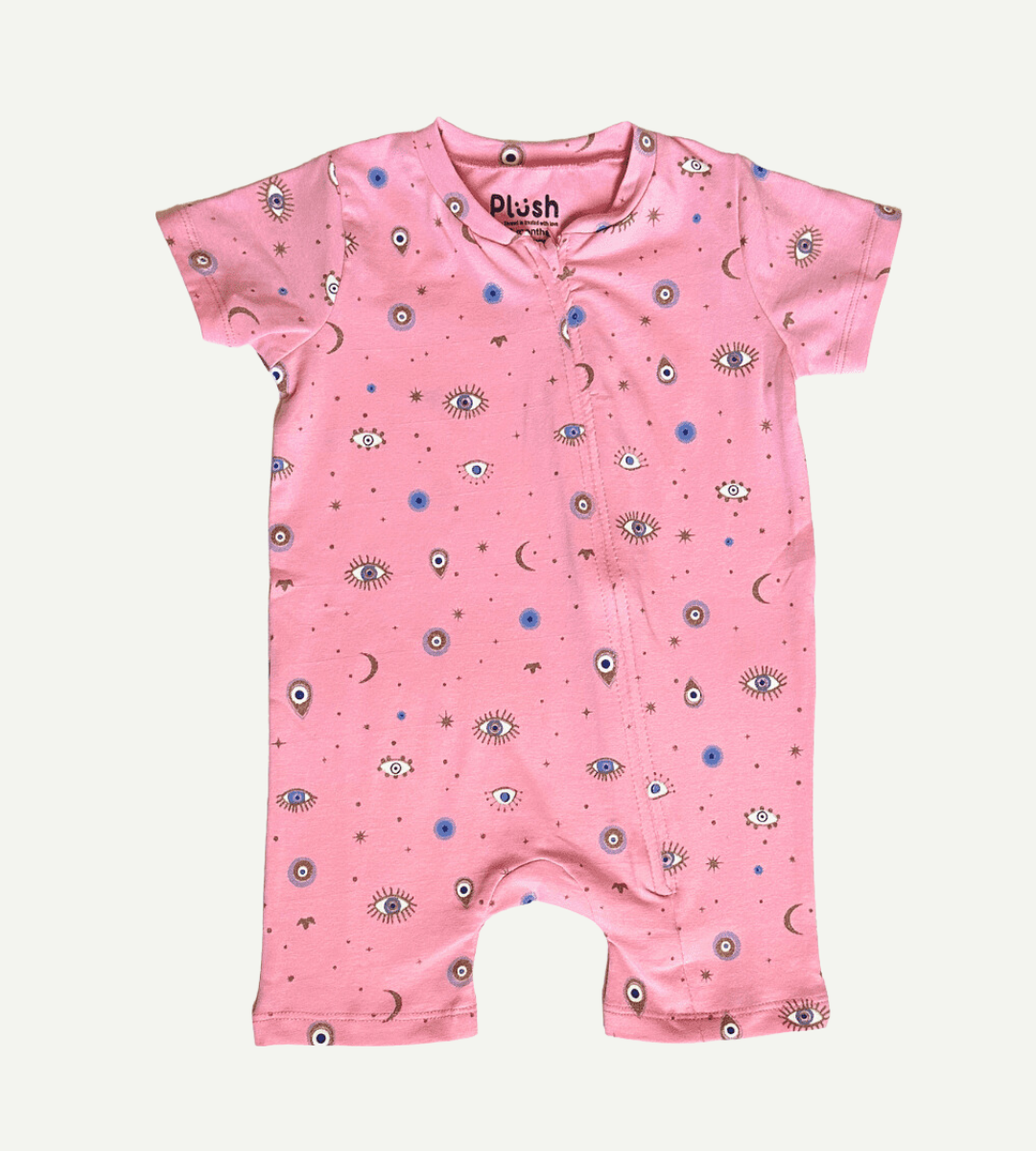 Evil eye pink zip-up romper
