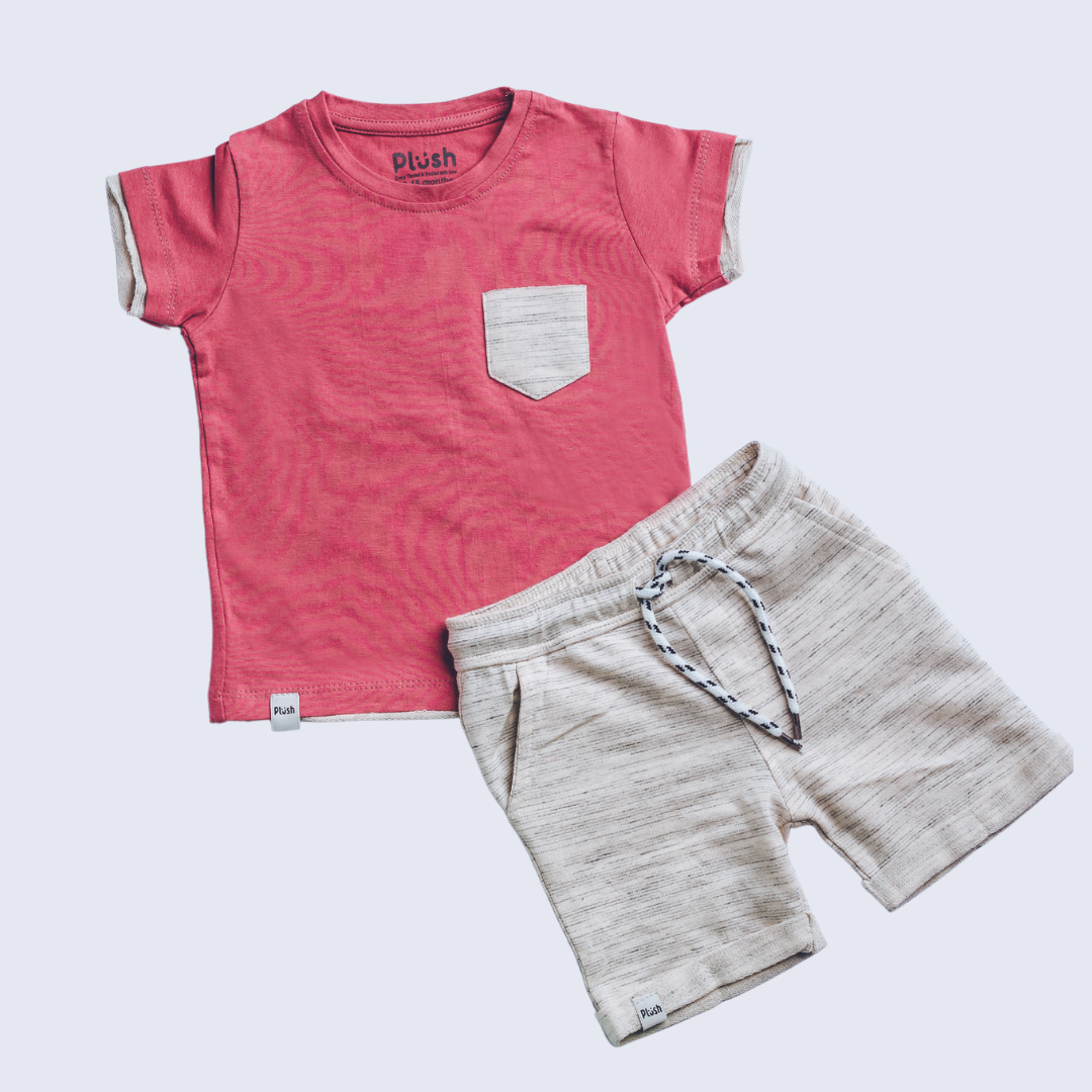 2-Piece burgundy pocket shirt with shorts