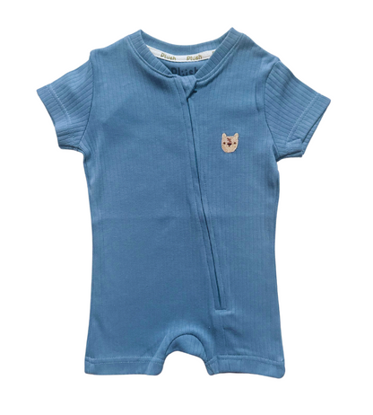 Ribbed Zip Romper – Ocean Blue